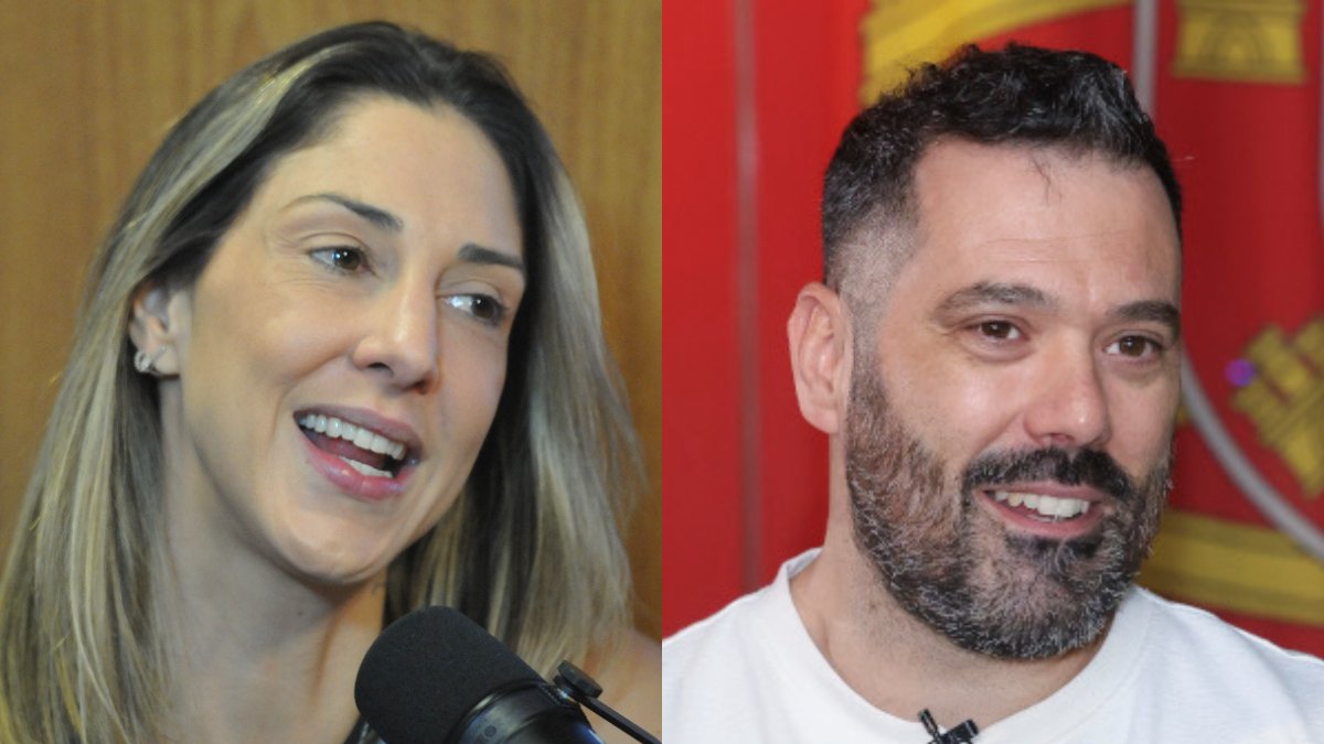 Carol Gattaz e Rui Moreira, central e técnico do Praia Clube (foto: Gladyston Rodrigues/EM/D.A Press e Divulgação Benfica)