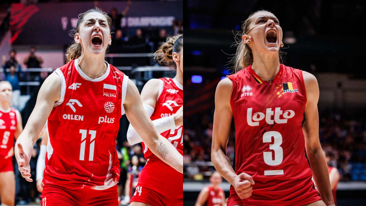 Jogadoras de Polônia e Bélgica no Mundial Feminino de Vôlei (foto: Divulgação FIVB)