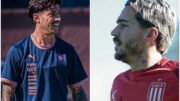 Jogador do Cerro Porteño de camisa de manga curta azul e jogador do Estudiantes de camisa de manga curta vermelha, ambos durante treino (foto: Divulgação/Cerro Porteño e Divulgação/Estudiantes)