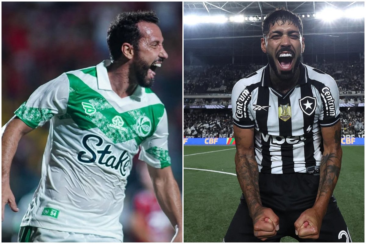 Jogadores do Juventude e do Botafogo comemorando gol (foto: Fernando Alves/ECJ e Vitor Silva/BFR)