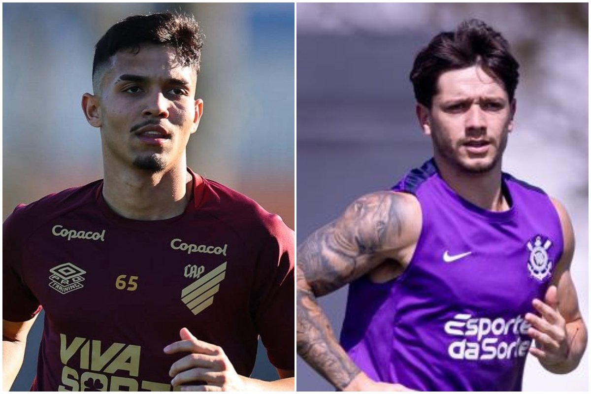 Jogadores de Athletico-PR e Corinthians durante treino (foto: José Tramontin/Athletico-PR e Rodrigo Coca/Agência Corinthians)