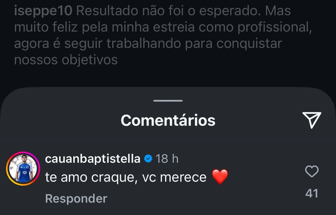 Cauan Baptistella, da base do Cruzeiro, comentou foto de Iseppe, do Atlético - (foto: Reprodução/Instagram)