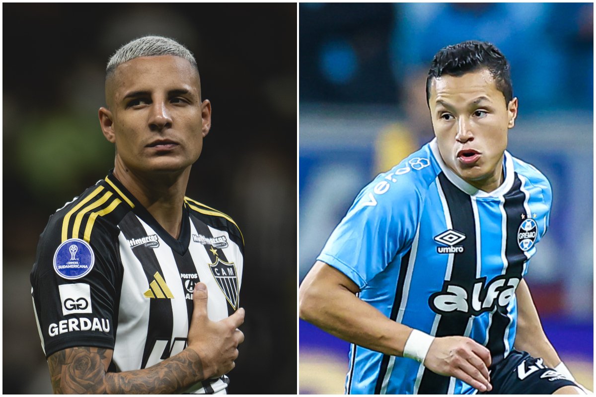 Laterais-esquerdos de Atlético e Grêmio, Arana e Marlon (foto: Pedro Souza/Atlético LUCAS UEBEL/GREMIO FBPA)