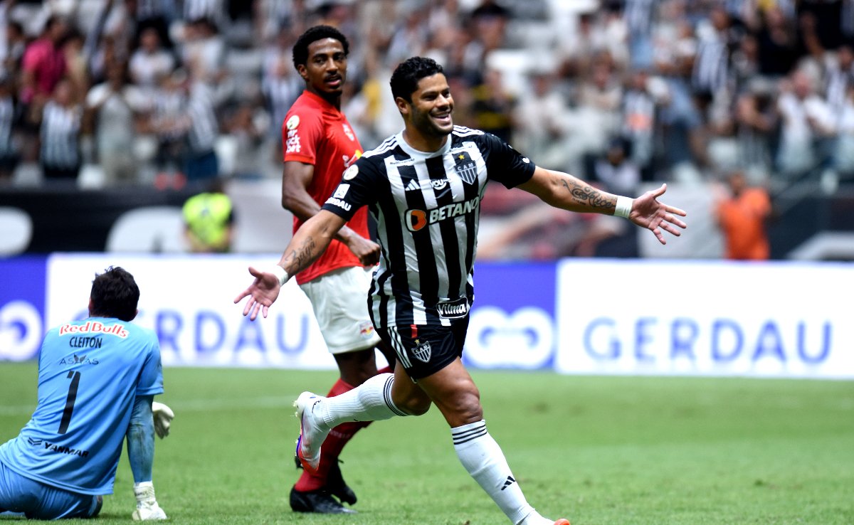 Hulk comemora gol pelo Atlético diante do Bragantino no Campeonato Brasileiro de 2024, na Arena MRV (foto: Gladyston Rodrigues/EM/D.A. Press)
