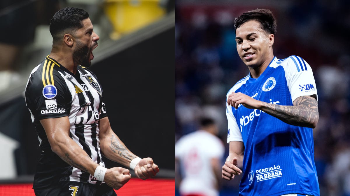 Hulk, atacante do Atlético, e Kaio Jorge, atacante do Cruzeiro (foto: Pedro Souza/Atlético; e Gustavo Aleixo/Cruzeiro)