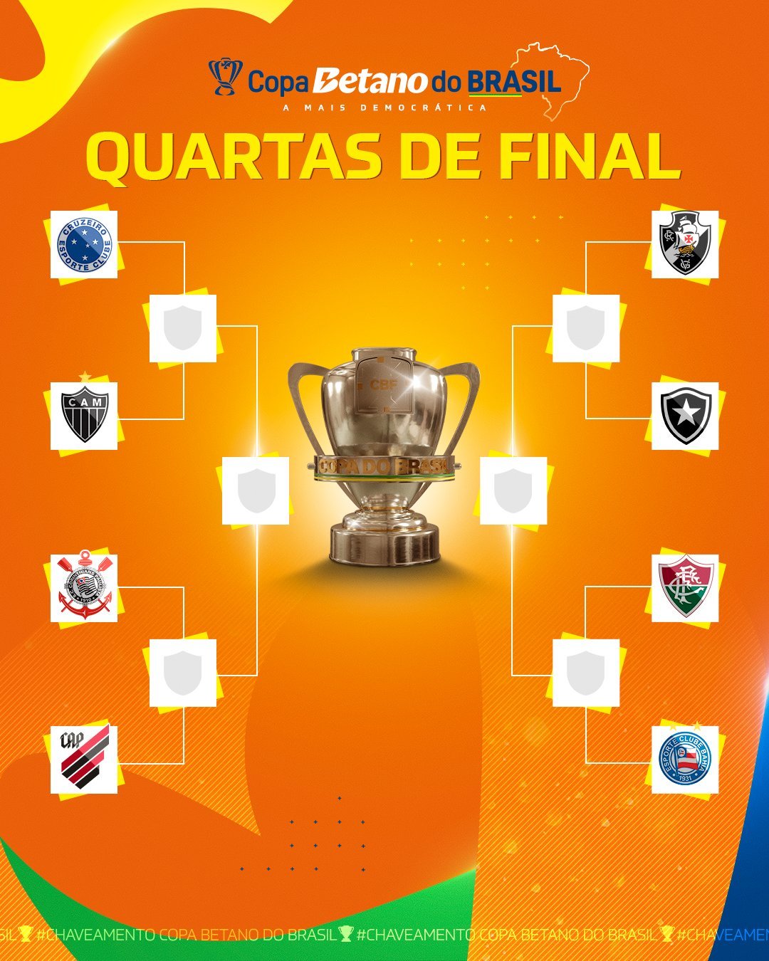 Imagem mostra os confrontos das quartas de final da Copa do Brasil com os escudos dos clubes - (foto: CBF/Divulgação)