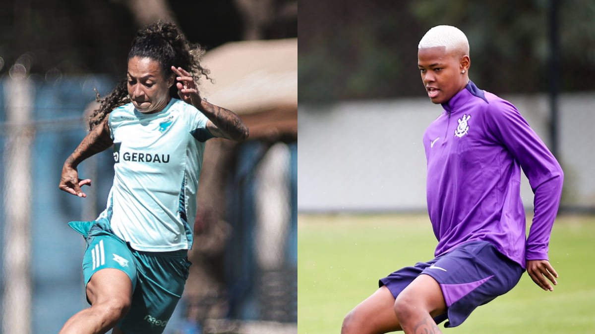 À esquerda, Byanca Brasil, atacante do Cruzeiro; à direita, Jhonson, atacante do Corinthians (foto: Gustavo Martins/Cruzeiro; Rodrigo Gazzanel/Corinthians)