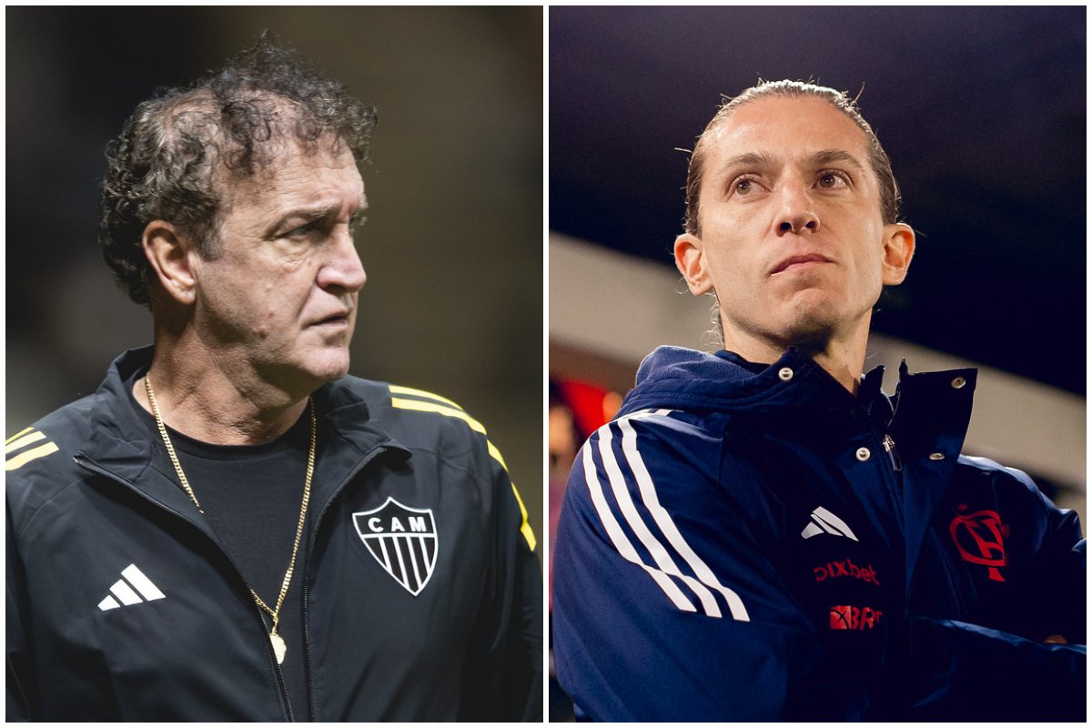 Cuca em jogo do Atlético e Filipe Luís em jogo do Flamengo (foto: Pedro Souza/Atlético e Adriano Fontes/Flamengo)