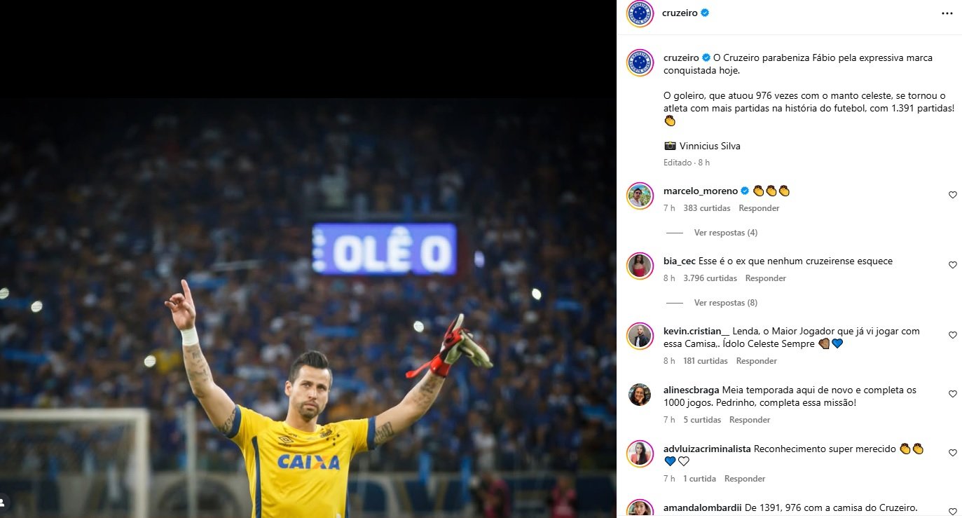 Cruzeiro posta homenagem a Fábio - (foto: Reprodução)