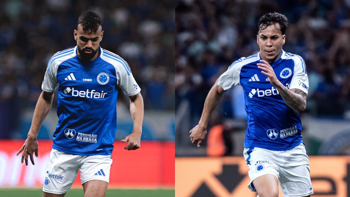 Fabrício Bruno, zagueiro do Cruzeiro, e Kaio Jorge, atacante da Raposa (foto: Gustavo Martins/Cruzeiro; Gustavo Aleixo/Cruzeiro)