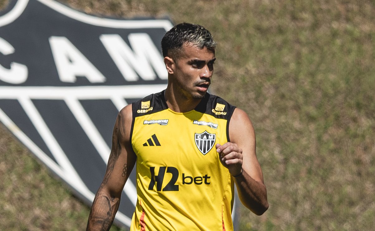 Reinier durante treino do Atlético na Cidade do Galo (9/8) (foto: Pedro Souza/Atlético)