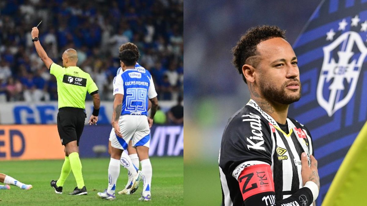 Árbitro deu cartão amarelo a Romero, do Cruzeiro, após entrada em Neymar (foto: Leandro Couri/EM/D.A Press)
