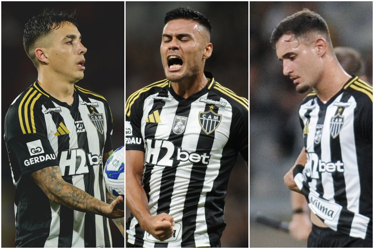 Saravia, Fausto Vera e João Marcelo, do Atlético (foto: Montagem com imagens de Pedro Souza/Atlético e Alexandre Guzanshe/EM/D.A. Press)