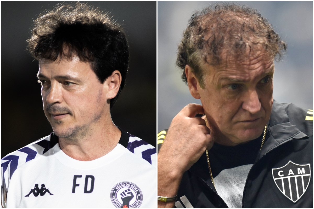 Fernando Diniz, técnico do Vasco, e Cuca, técnico do Atlético (foto: Montagem com imagens de Matheus Lima/Vasco e Ramon Lisboa/EM/D.A. Press)