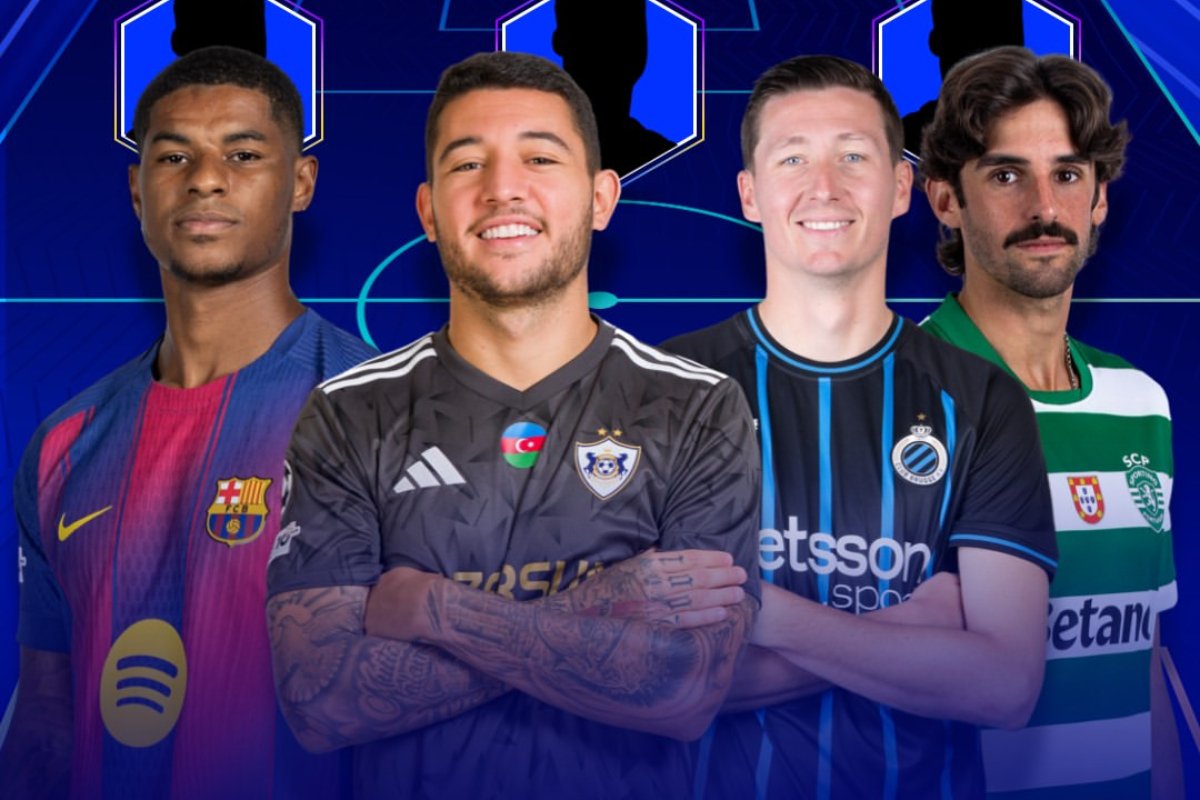 Rashford, Pedro Bicalho, Vanaken e Trincão: quatro dos onze jogadores do time ideal da primeira rodada da Champions (foto: Divulgação/Champions)