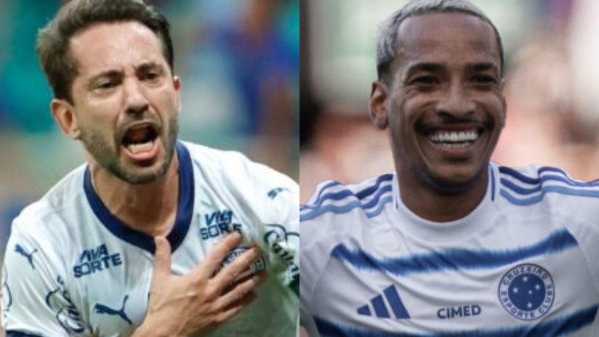 Everton Ribeiro e Matheus Pereira comemoram gols por Bahia e Cruzeiro (foto: Rafael Rodrigues/EC Bahia e Rodrigo Ferreira/Cruzeiro)