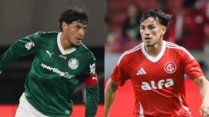 Gustavo Gómez, do Palmeiras, e Bernabei, do Internacional - Crédito: 