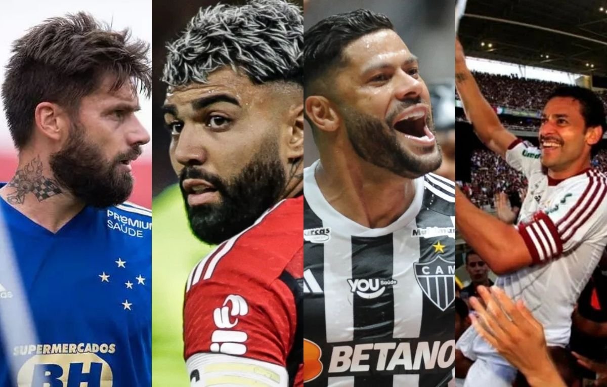 Jogadores de futebol (foto: Montagem: Bruno Haddad/Cruzeiro; Gilvan de Souza / CRF; Alexandre Guzanshe/EM/D.A Press e Fluminense / Divulgação)