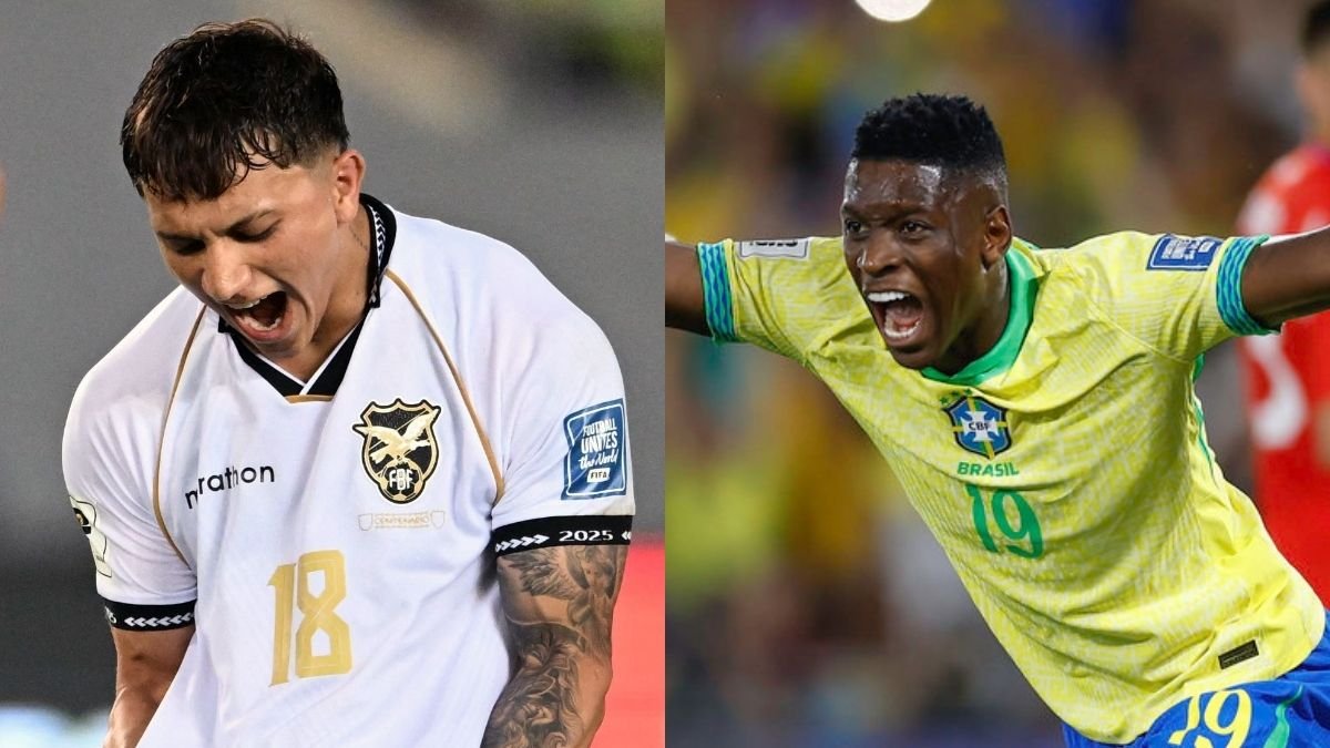 Lucas Chavez, da Bolívia, e Luiz Henrique, do Brasil (foto: Juan BARRETO / AFP e @rafaelribeirorio I CBF)