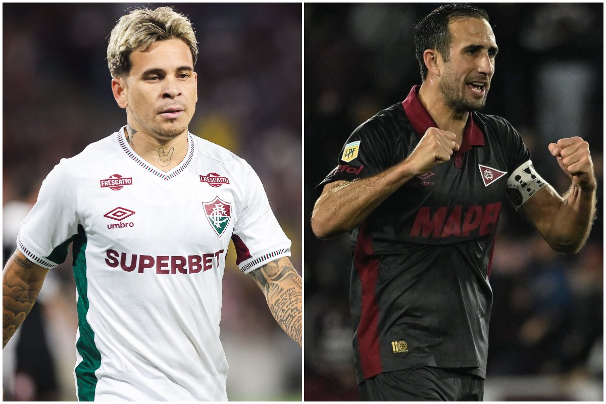 Jogadores do Fluminense e Lanús (foto: Marina Garcia/Fluminense e Divulgação/Lanús)