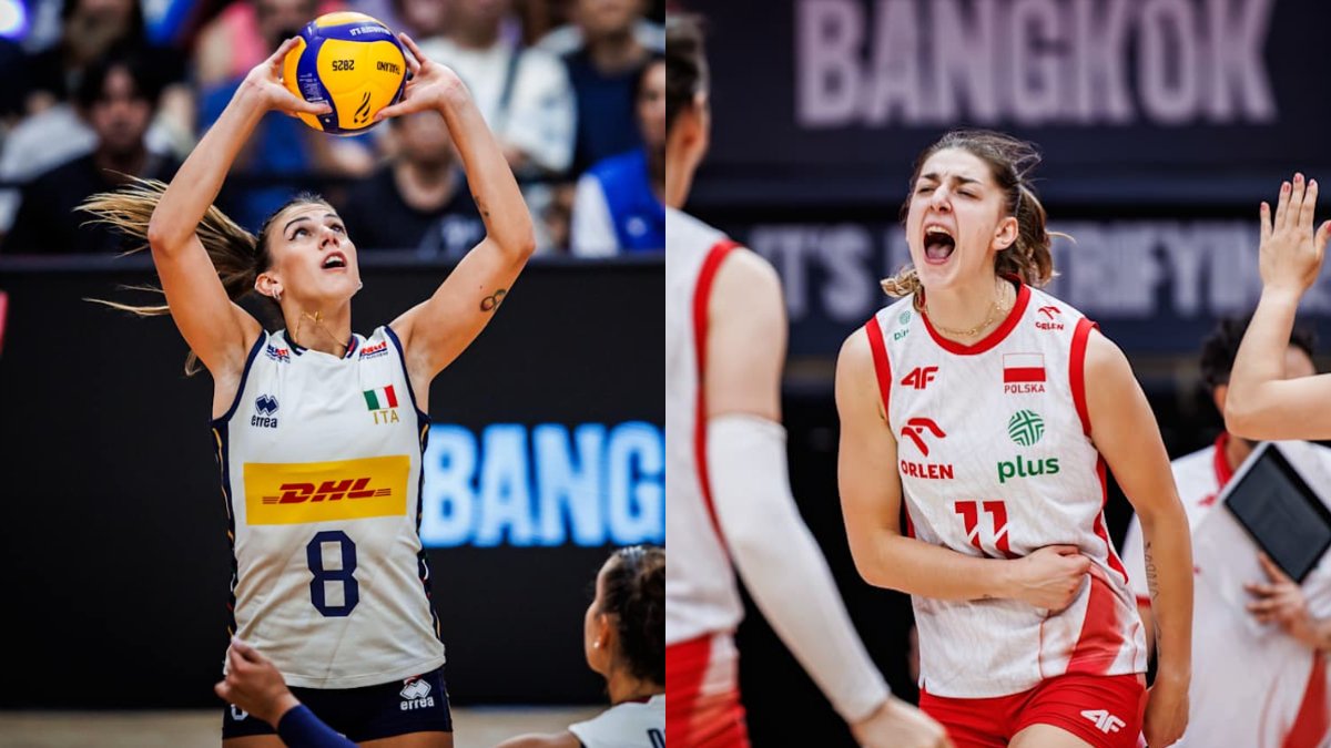 Jogadoras de Itália e Polônia durante o Mundial Feminino de Vôlei (foto: Divulgação/FIVB)