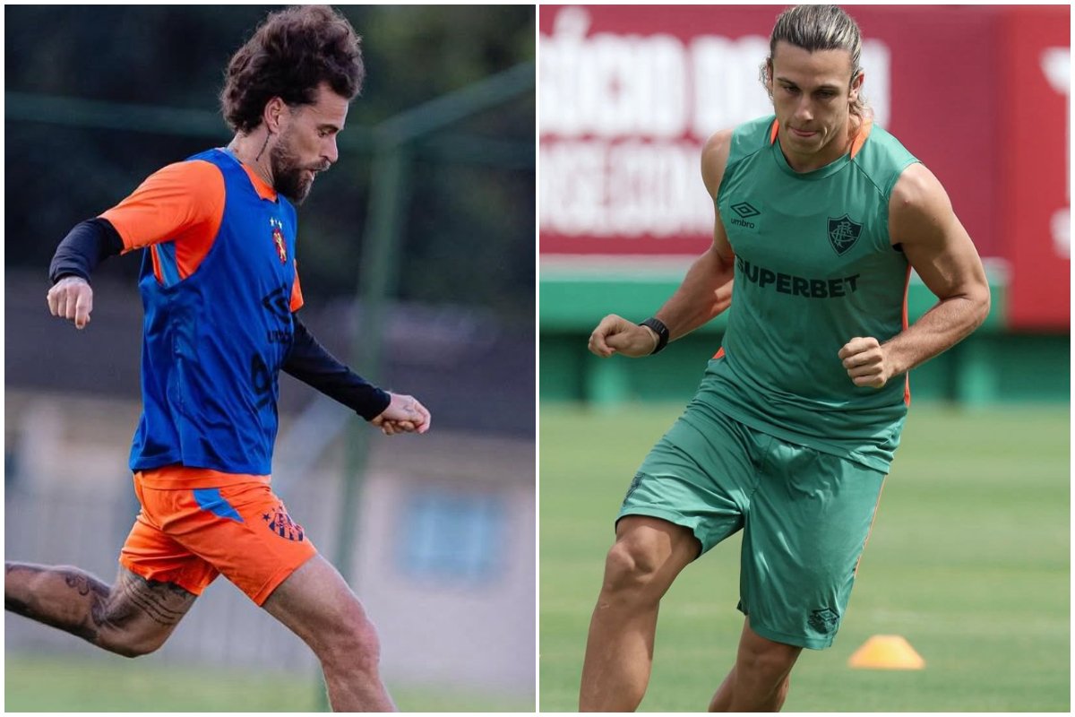 Jogador do Sport e Fluminense durante treino (foto: Paulo Paiva/Sport e Marcelo Gonçalves/Fluminense)
