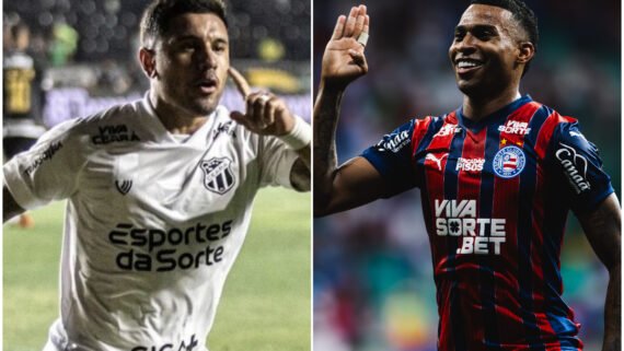 Jogador do Ceará e do Bahia durante comemoração (foto: Felipe Santos/Ceará e Letícia Martins/EC Bahia)