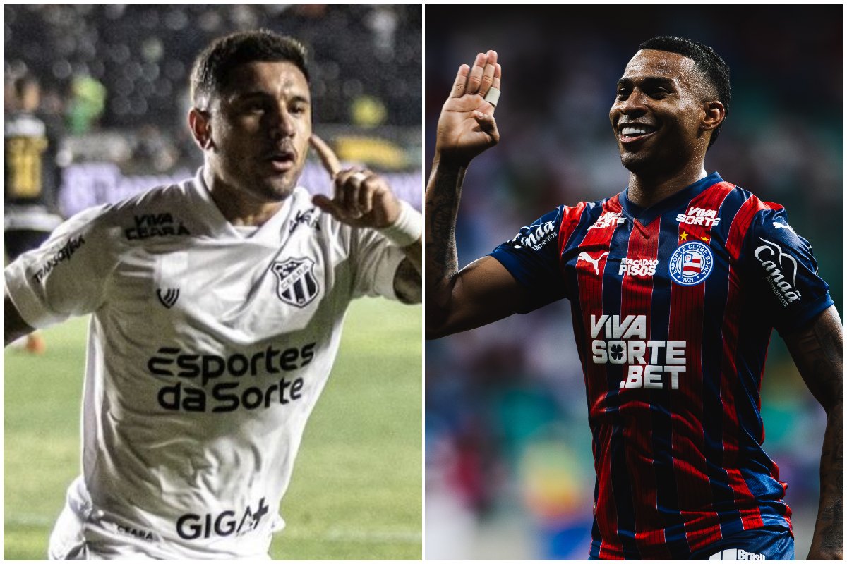 Jogador do Ceará e do Bahia durante comemoração (foto: Felipe Santos/Ceará e Letícia Martins/EC Bahia)