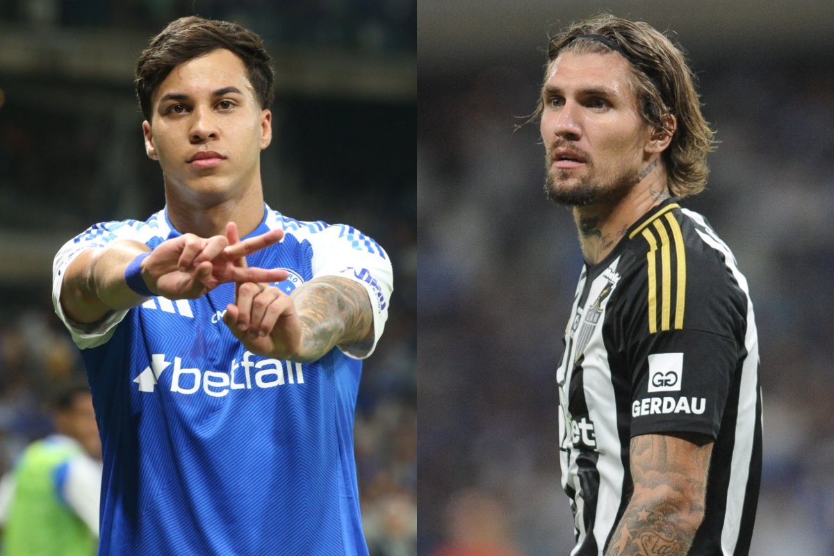 Kaio Jorge, atacante do Cruzeiro, e Lyanco, zagueiro do Atlético (foto: Edésio Ferreira/EM/DA Press - Alexandre Guzanshe/EM/D.A. Press.)