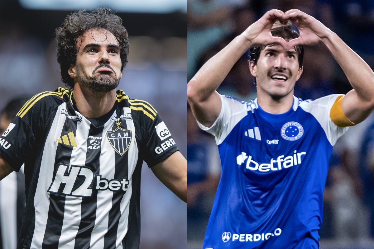 Igor Gomes, meio-campista do Atlético, e Lucas Silva, volante do Cruzeiro (foto: Pedro Souza/Atlético e Gustavo Aleixo/Cruzeiro)