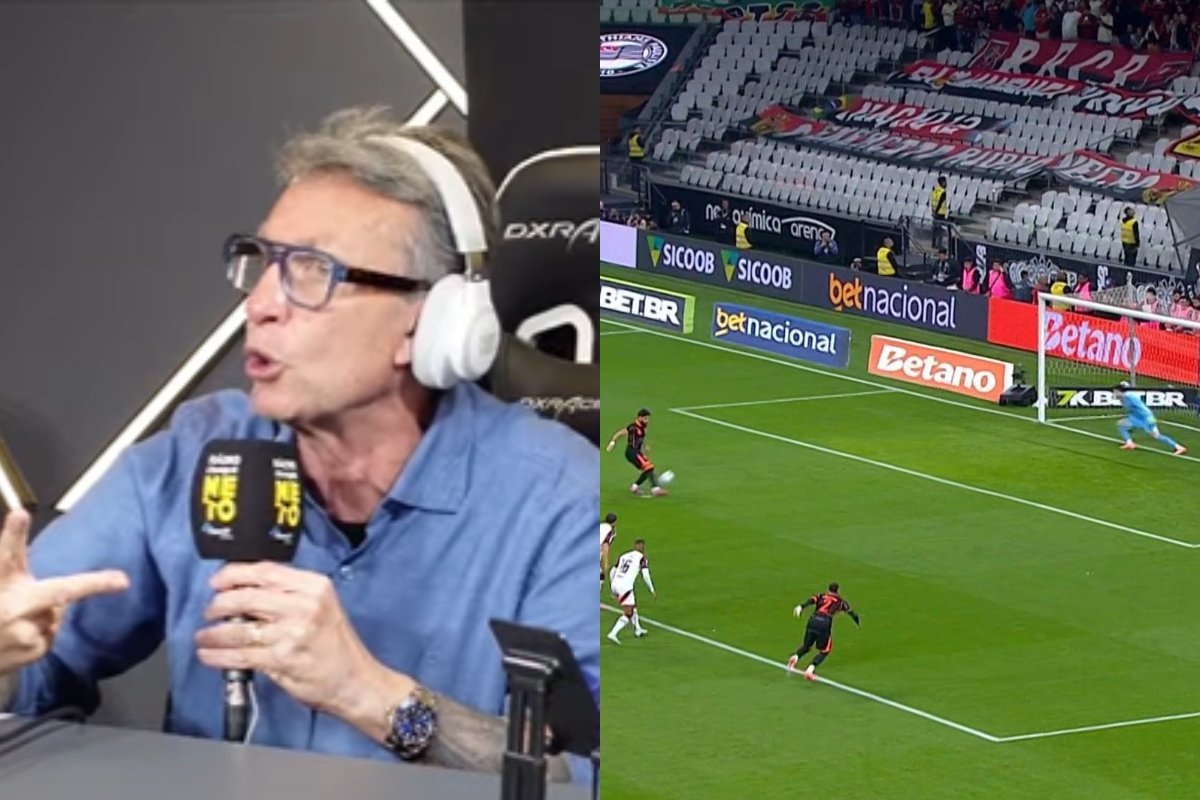 Montagem com imagens de Neto e do jogo entre Corinthians e Flamengo (foto: Reprodução)