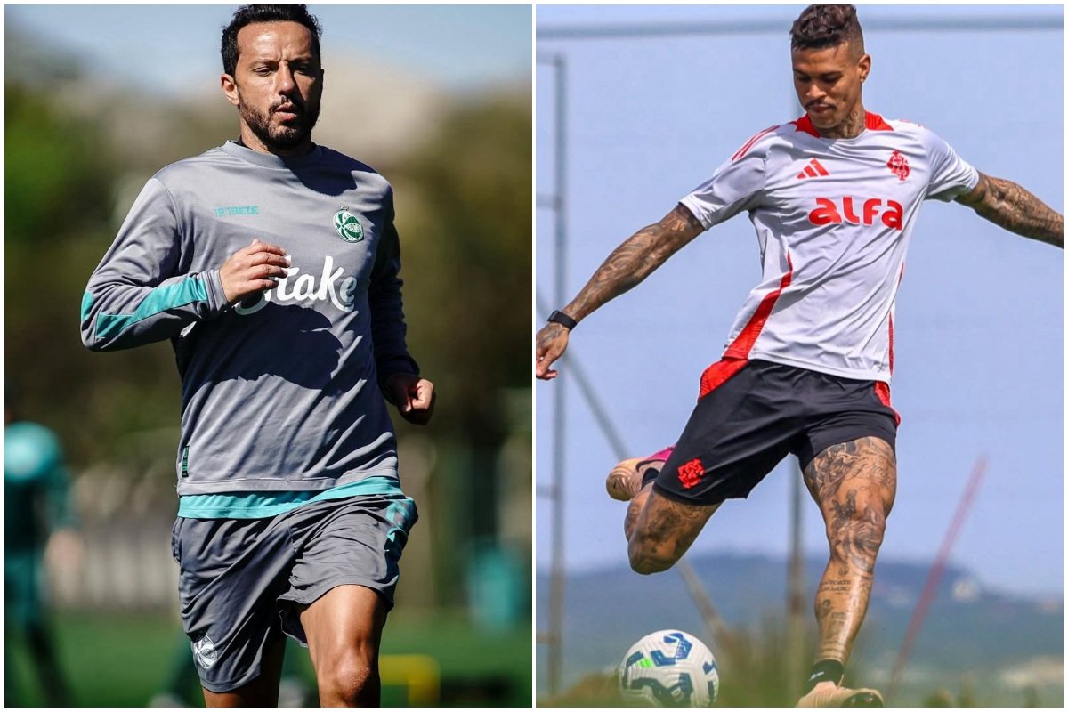 Jogador do Juventude e Internacional durante treino (foto: Divulgação/Juventude e Divulgação/Internacional)
