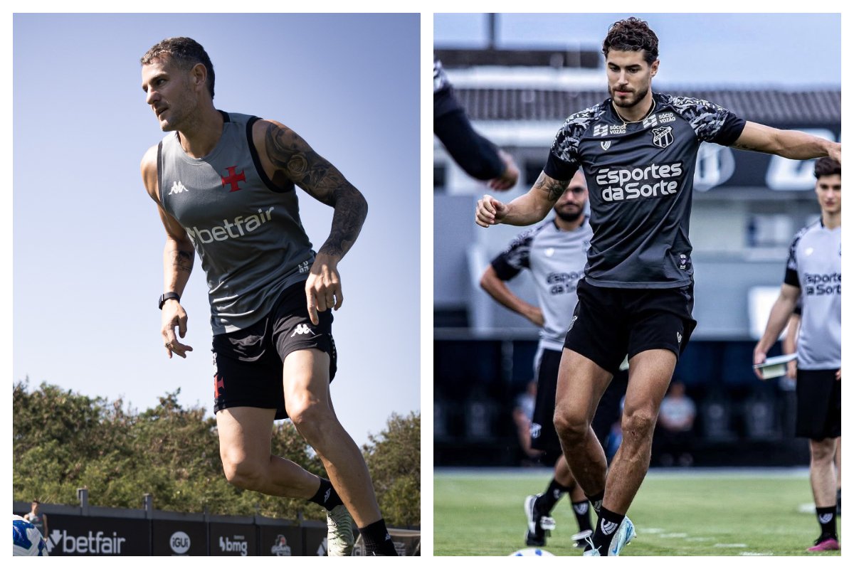 Jogadores de camisa cinza durante treino (foto: Matheus Lima/Vasco e Divulgação/Pedro Raul)