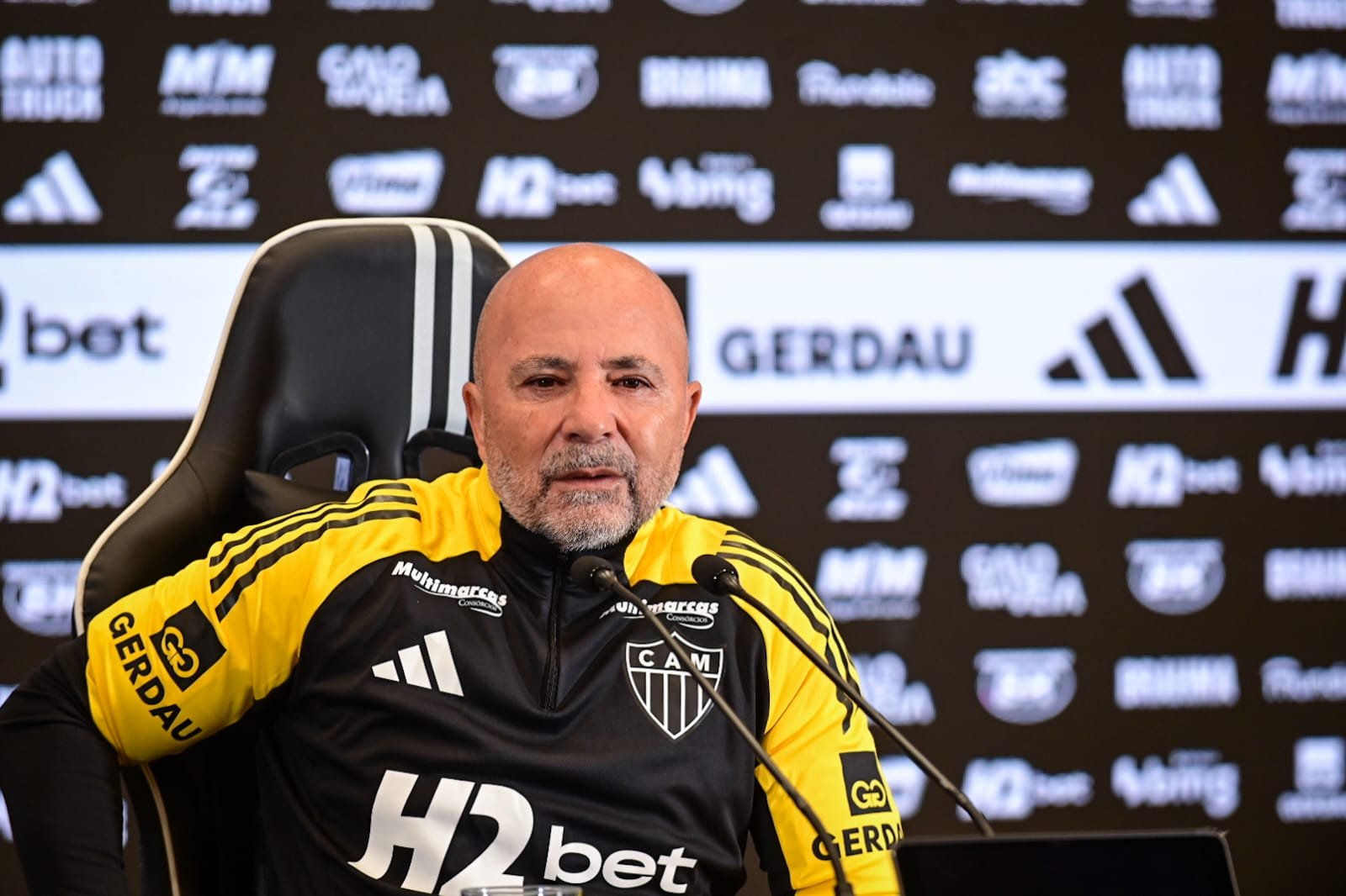 Jorge Sampaoli durante apresentação como técnico do Atlético na Arena MRV (6/9) (foto: Leandro Couri/EM/D.A Press)