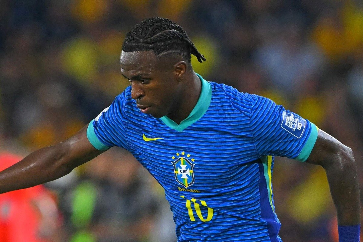 Vini Jr. em campo pela Seleção Brasileira (foto: Rodrigo BUENDIA / AFP - 5/6/2025)