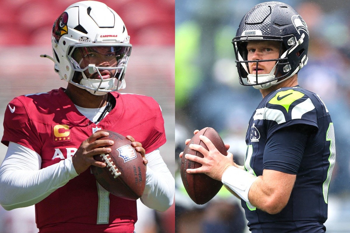 Kyler Murray e Sam Darnold, quarterbacks da NFL (foto: Thearon W. Henderson e Steph Chambers/AFP)