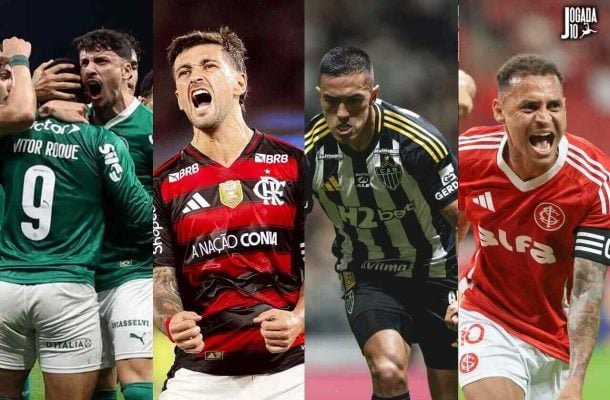 Palmeiras, Flamengo, Atlético e Inter se destacam em ranking (foto: Fotos: Cesar Greco/Palmeiras Adriano Fontes/Flamengo Pedro Silva/Atleico MG Ricardo Duarte/SC Internacional)