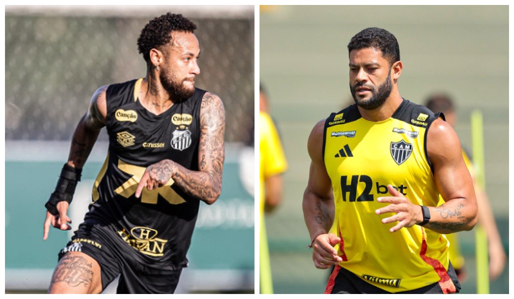 Neymar e Hulk (foto: Montagem de fotos: Raul Baretta/ Santos FC e Paulo Henrique França / Atlético)