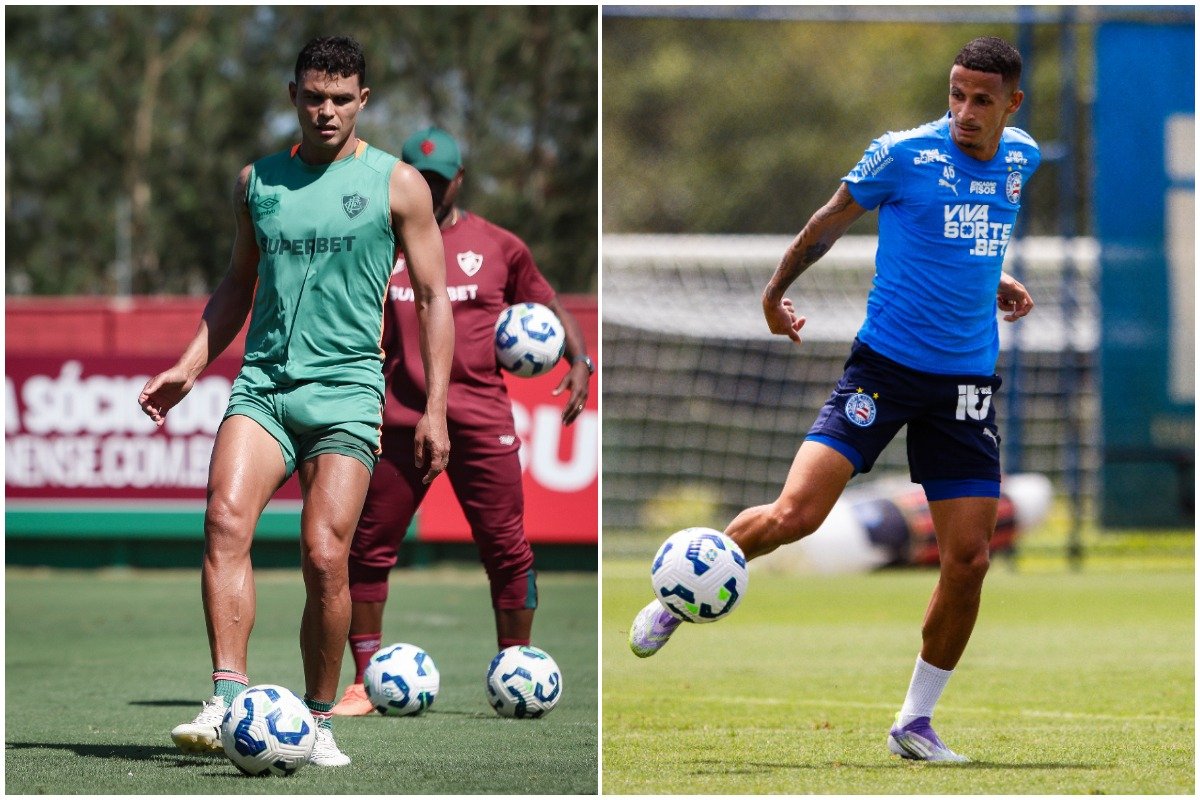 Jogador do Fluminense e do Bahia durante treino (foto: Marcelo Gonçalves/Fluminense e Letícia Martins/EC Bahia)