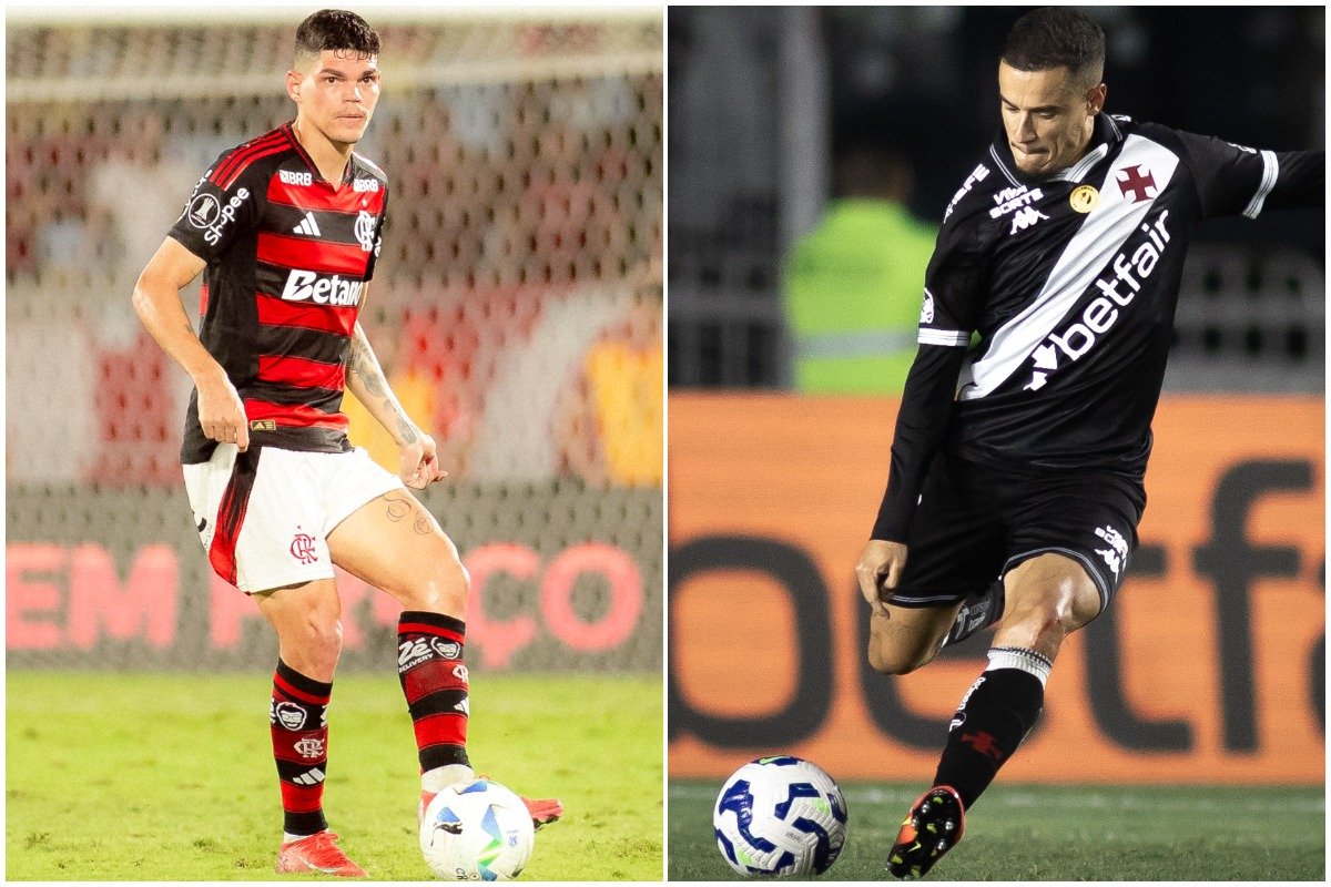 Jogador do Flamengo e Vasco, respectivamente (foto: Adriano Fontes/Flamengo e Matheus Lima/Vasco)