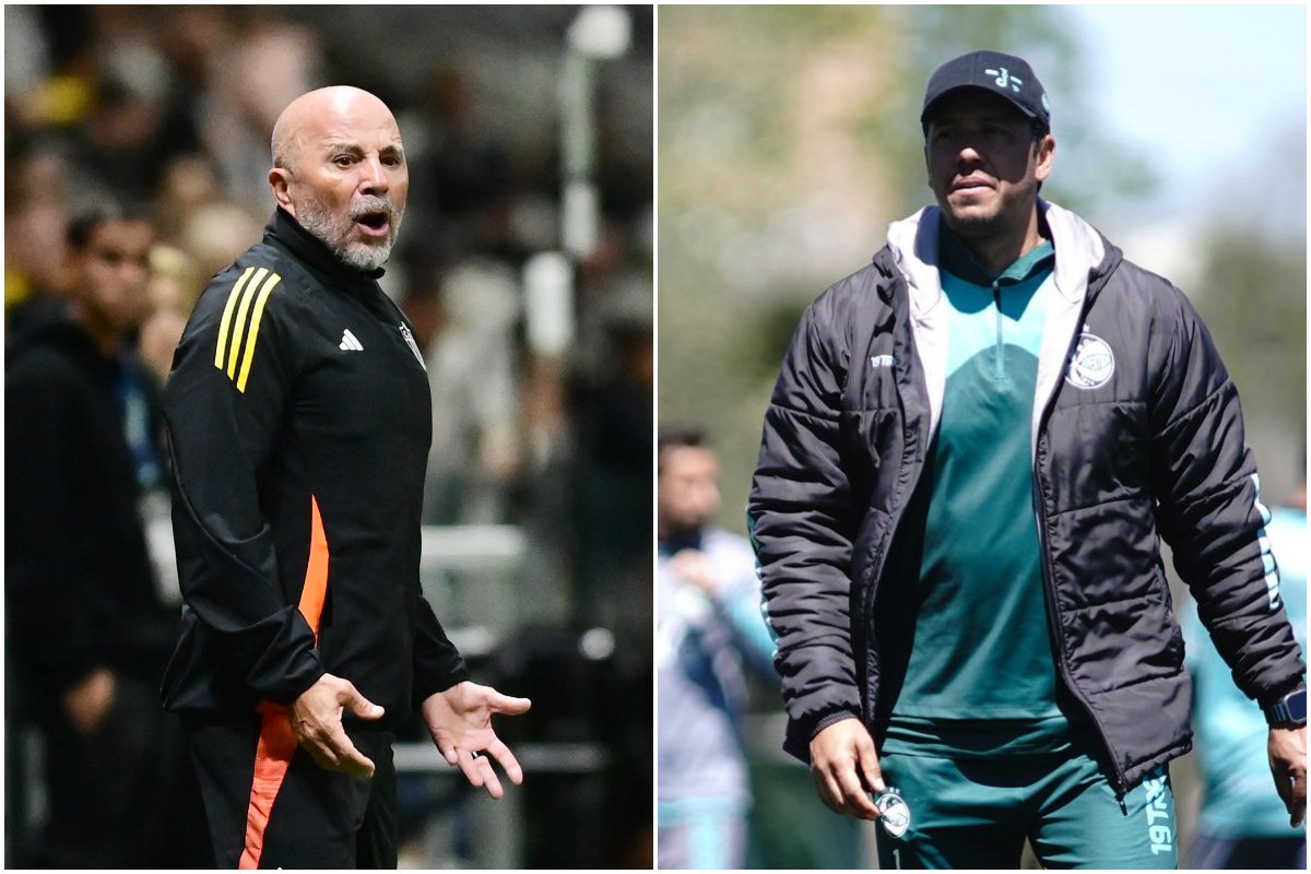 Jorge Sampaoli, técnico do Atlético, e Thiago Carpini, técnico do Juventude (foto: Montagem com imagens de Leandro Couri/EM/D.A. Press e Fernando Alves/Juventude)