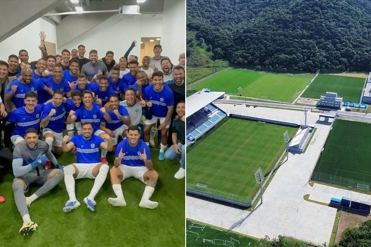 Montagem de fotos de jogadores do Barra e complexo esportivo do clube (foto: Divulgação/Barra Futebol Clube)