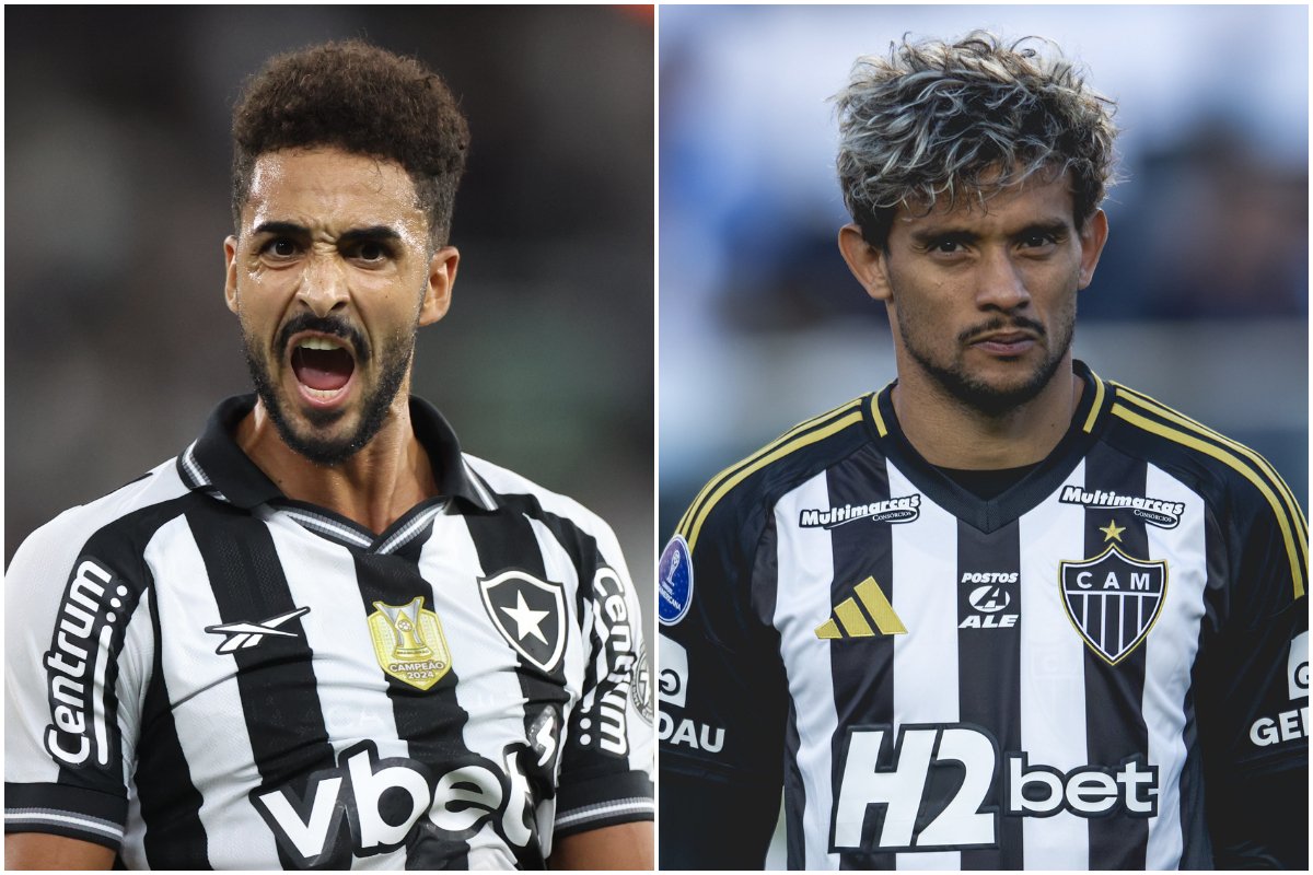 Chris Ramos, atacante do Botafogo, e Gustavo Scarpa, meia do Atlético (foto: Vítor Silva/Botafogo e Pedro Souza/Atlético)