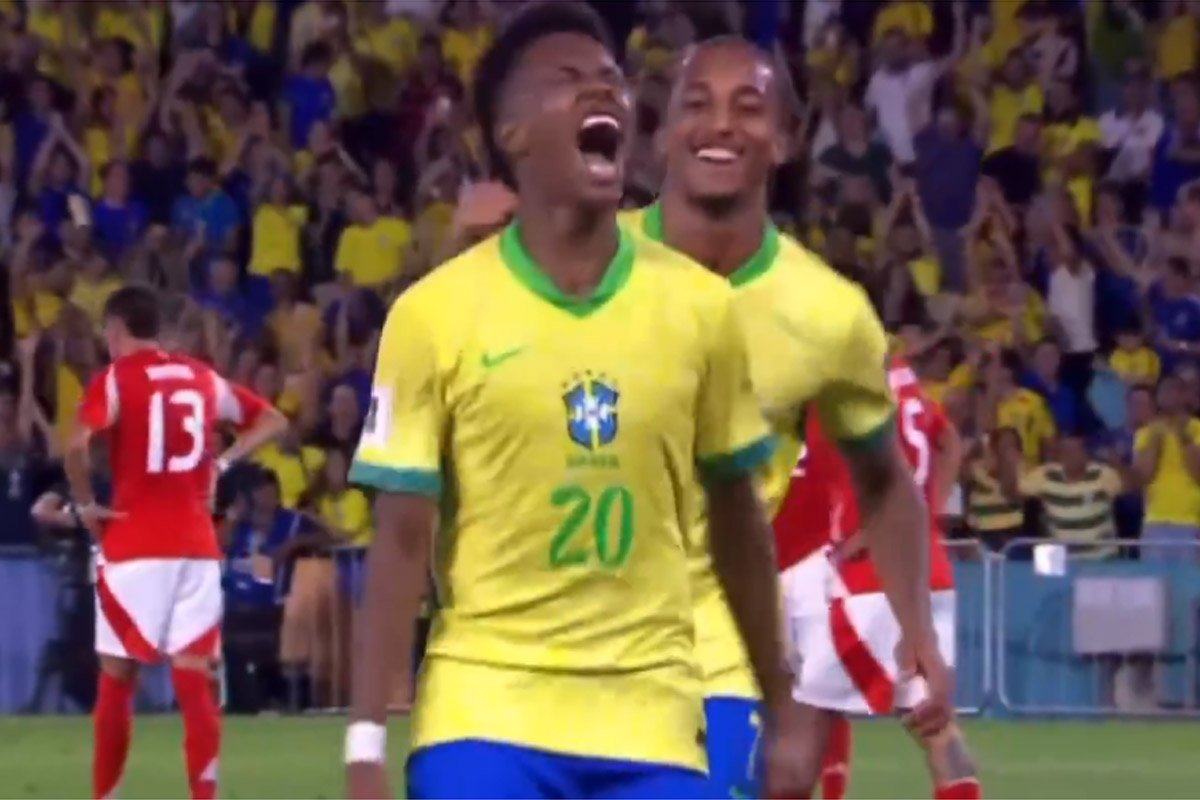 Estêvão marcou o primeiro gol pela Seleção Brasileira (foto: Reprodução/GE TV)