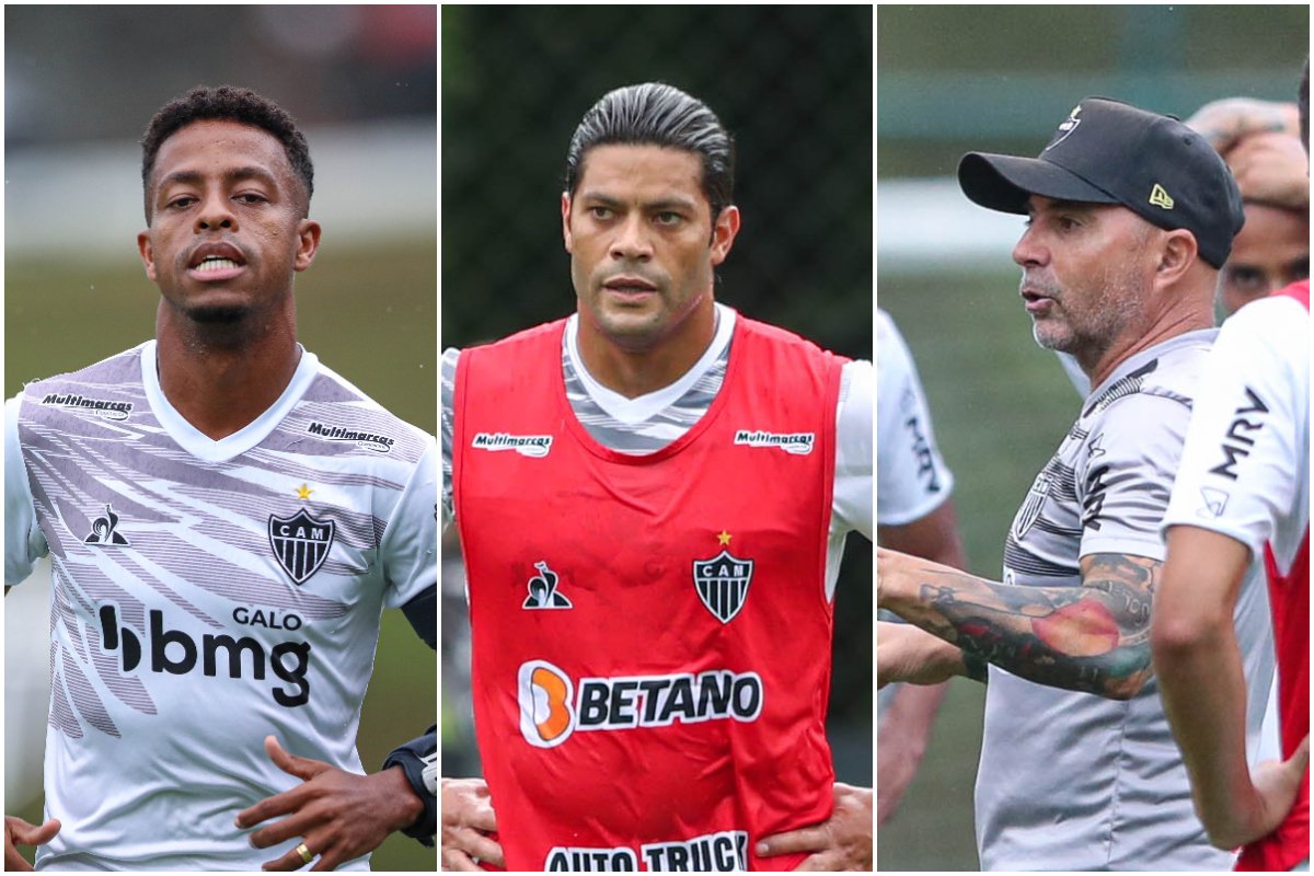 Keno ouviu de Sampaoli que o treinador argentino não utilizaria Hulk no Atlético em 2021 (foto: Montagem com imagens de Pedro Souza/Atlético (3))
