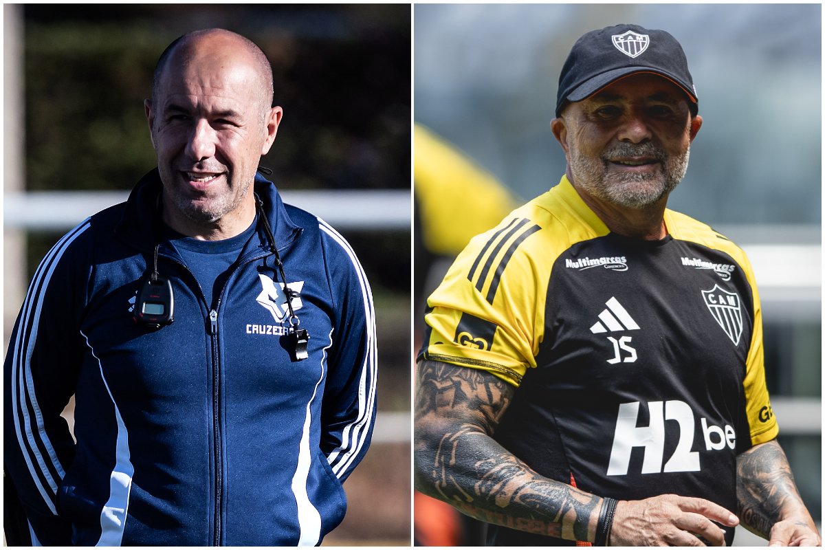 Leonardo Jardim e Sampaoli, técnicos de Cruzeiro e Atlético, respectivamente (foto: Gustavo Aleixo/Cruzeiro e Pedro Souza / Atlético)