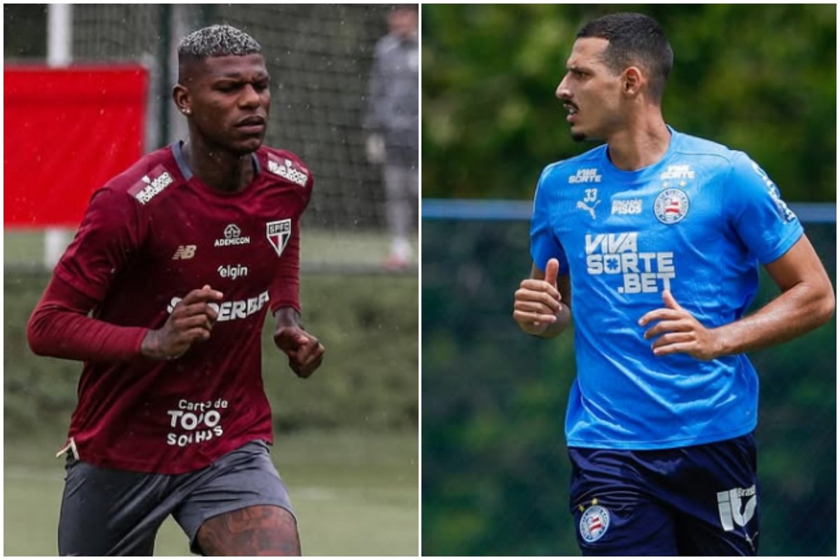 Jogadores do São Paulo e Bahia durante treino (foto: Erico Leonan/São Paulo e Rafael Rodrigues/Bahia)