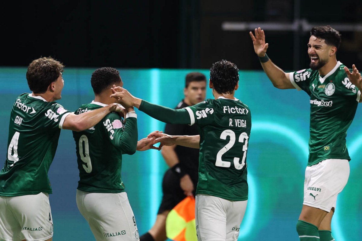 Jogadores do Palmeiras comemoram contra o Vasco (foto: Cesar Greco/Palmeiras)