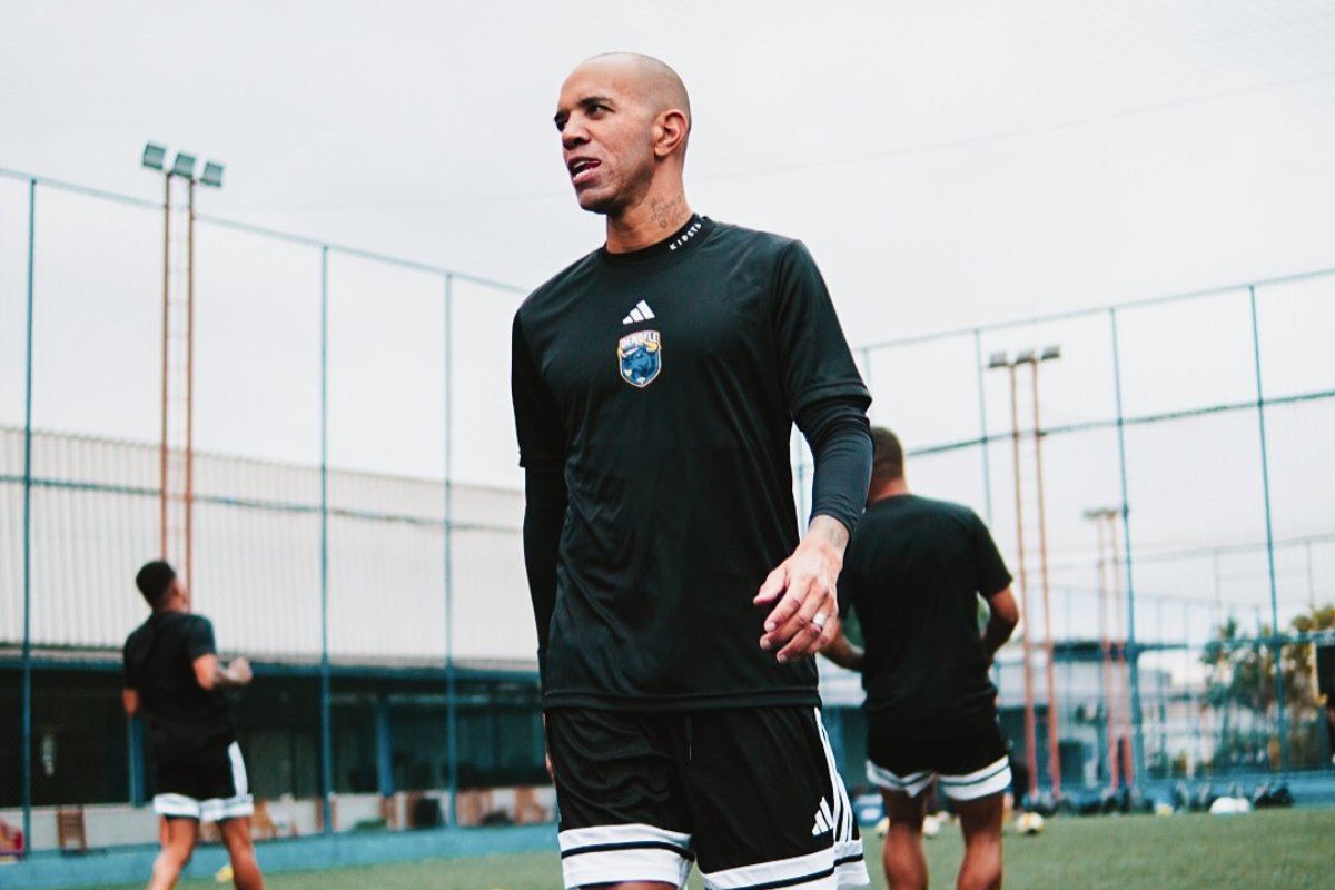 Ídolo do Atlético, Tardelli em treino do Dendele, da Kings League Brasil (foto: Erick Faustino/Dendele)