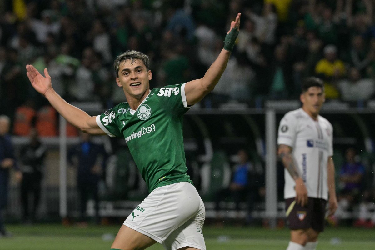 Ramón Sosa comemora gol em Palmeiras x LDU pela Libertadores (foto: NELSON ALMEIDA/AFP)